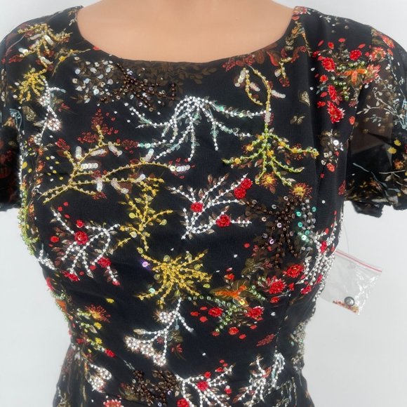NWT ModCloth Embellished to Perfection Beaded Sequin Dress S Black Floral A Line - Picture 6 of 10